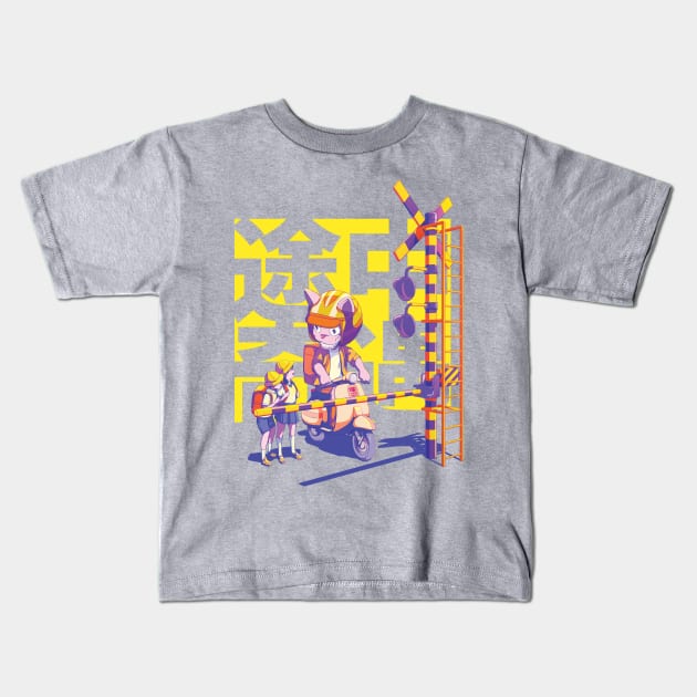 On the Way to School - Yellow Text Kids T-Shirt by jiun.design